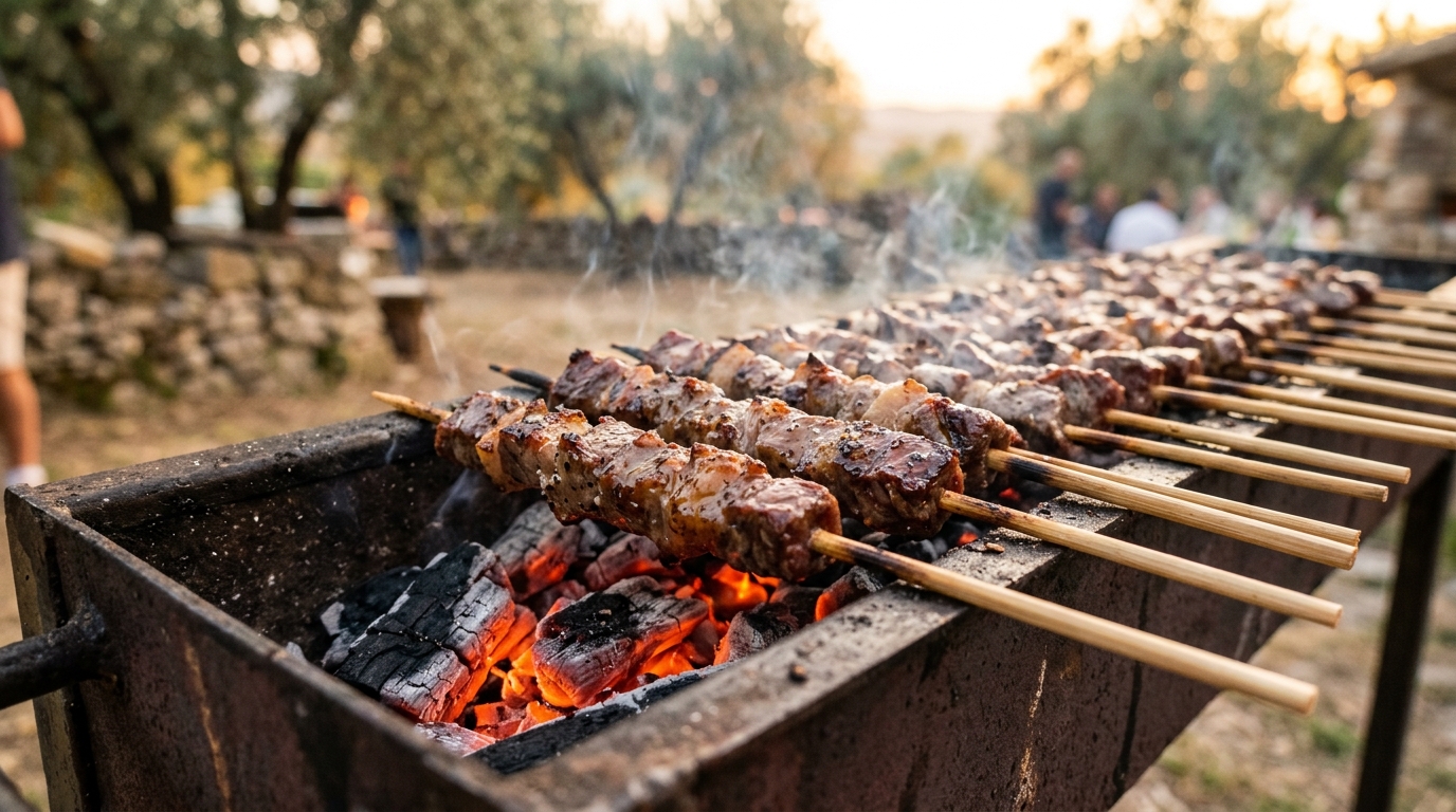 Arrosticini abruzzesi grigliati sulla brace della fornacella
