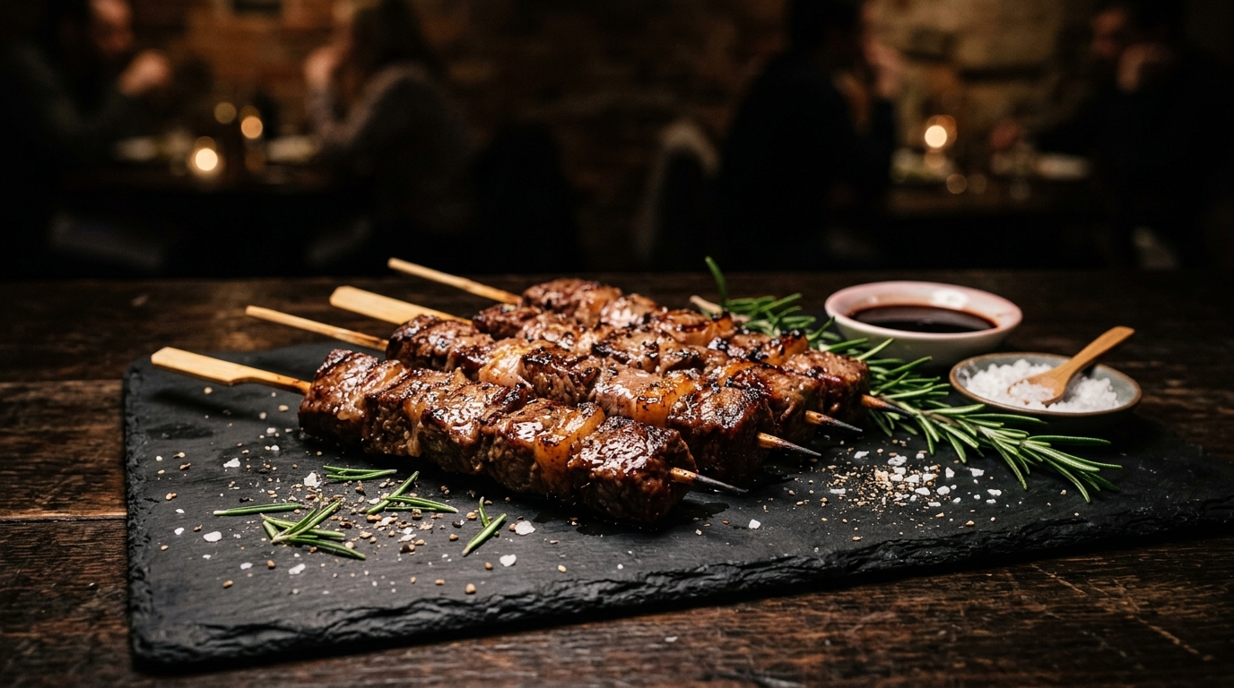 Arrosticini di Black Angus impiattati