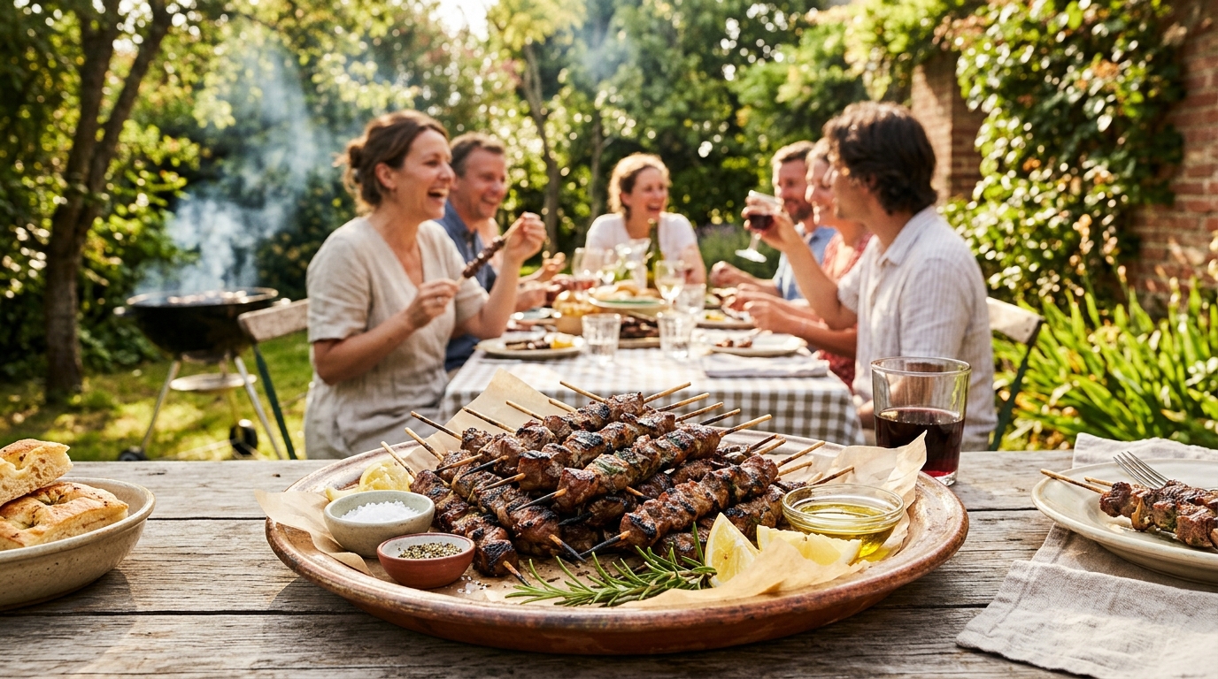 Grigliata di arrosticini in giardino con amici