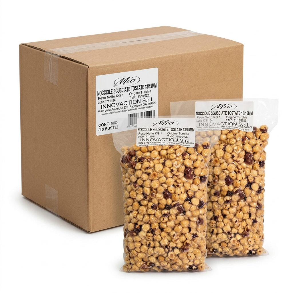 [Nocciole Tostate] Nocciole Intere Tostate Pelate 13/15 mm 1 kg (Karton 10 Stk.) — Mio