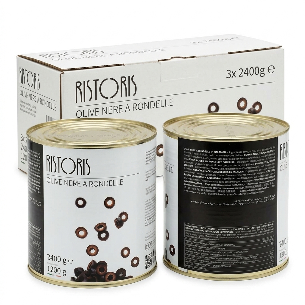 Olive Nere a Rondelle 2400 g (Abtropfgewicht 1200 g) — Karton 3 — Ristoris