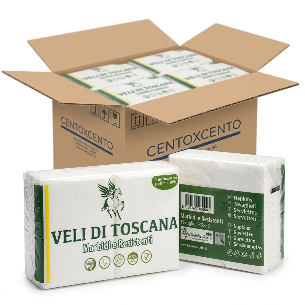 Serviettes en papier 1 pli 33 x 33 cm, 160 pièces — Veli di Toscana