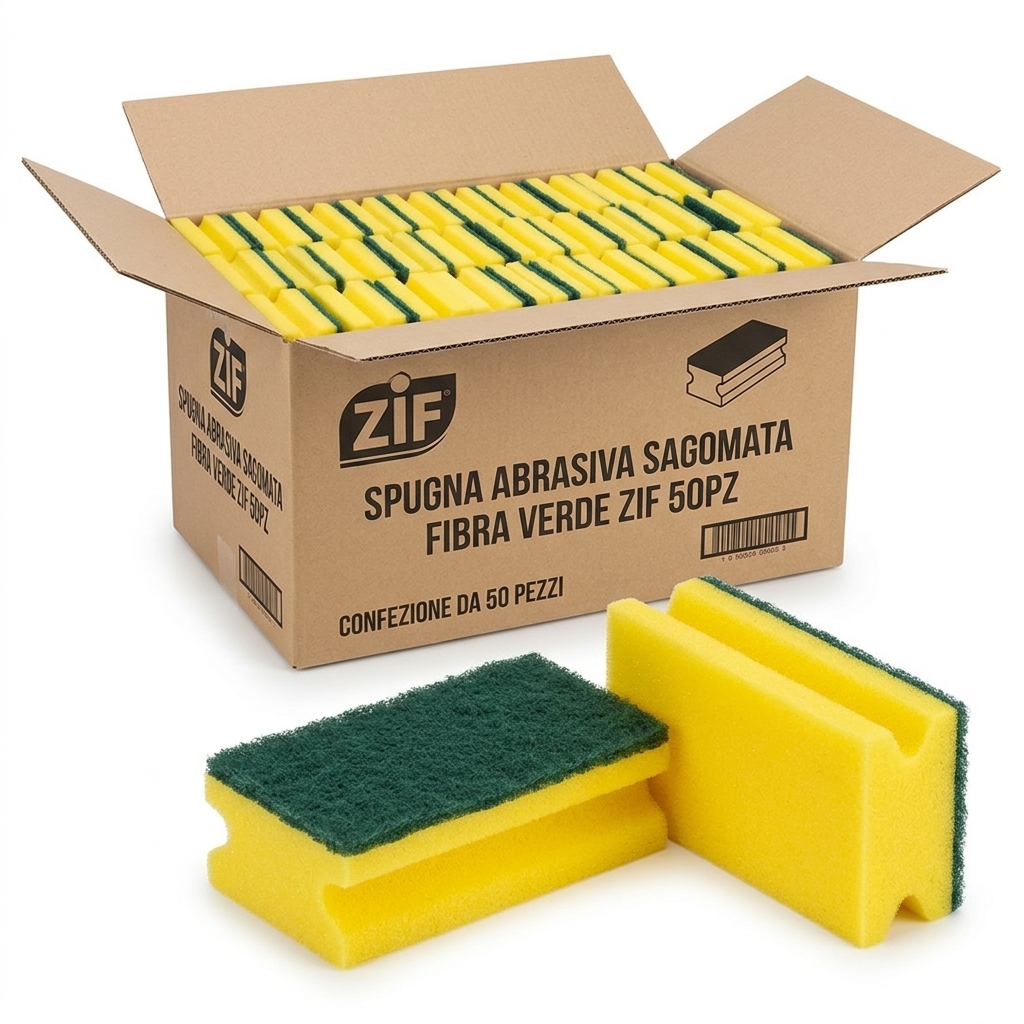[032124] Spugna Abrasiva Sagomata Fibra Verde ZIF - Confezione 50 pz
