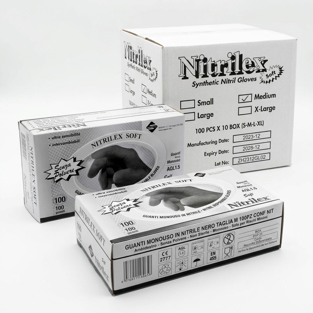 [26425] Gants Jetables en Nitrile Noir Taille M 100 pcs — Reflexx