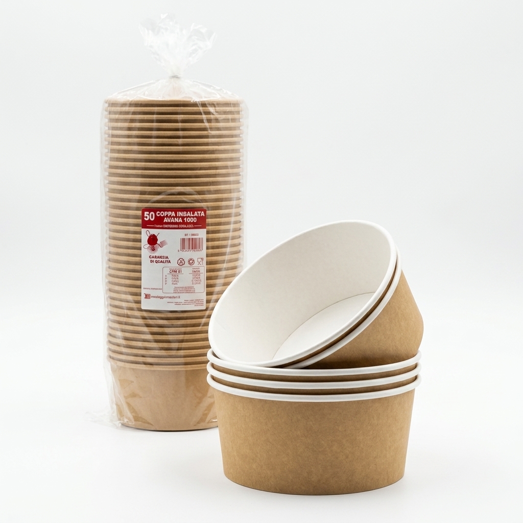 Coppa Insalata Avana 1000 ml in Carta Kraft - 50 pz