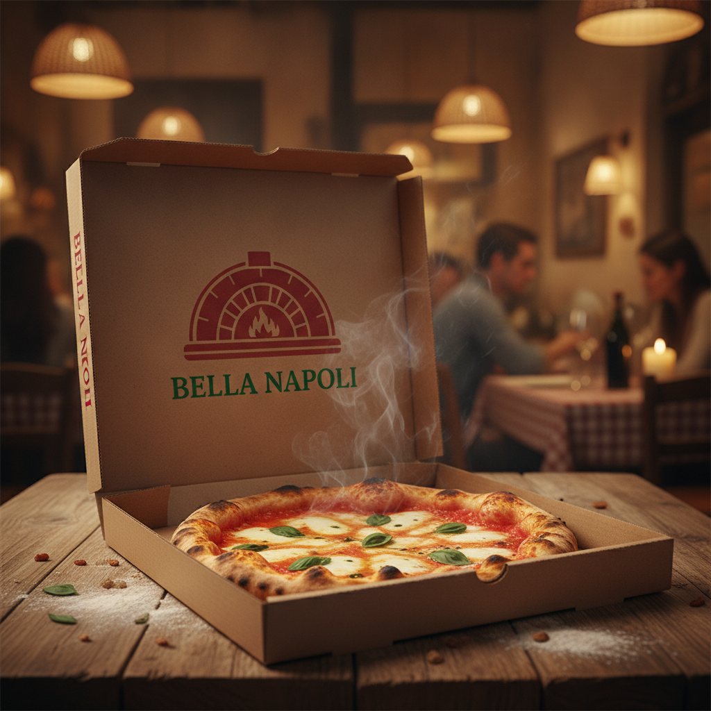 Carton à pizza personnalisé avec le logo de la pizzeria imprimé — fourniture LAPA Suisse, Embrach ZH