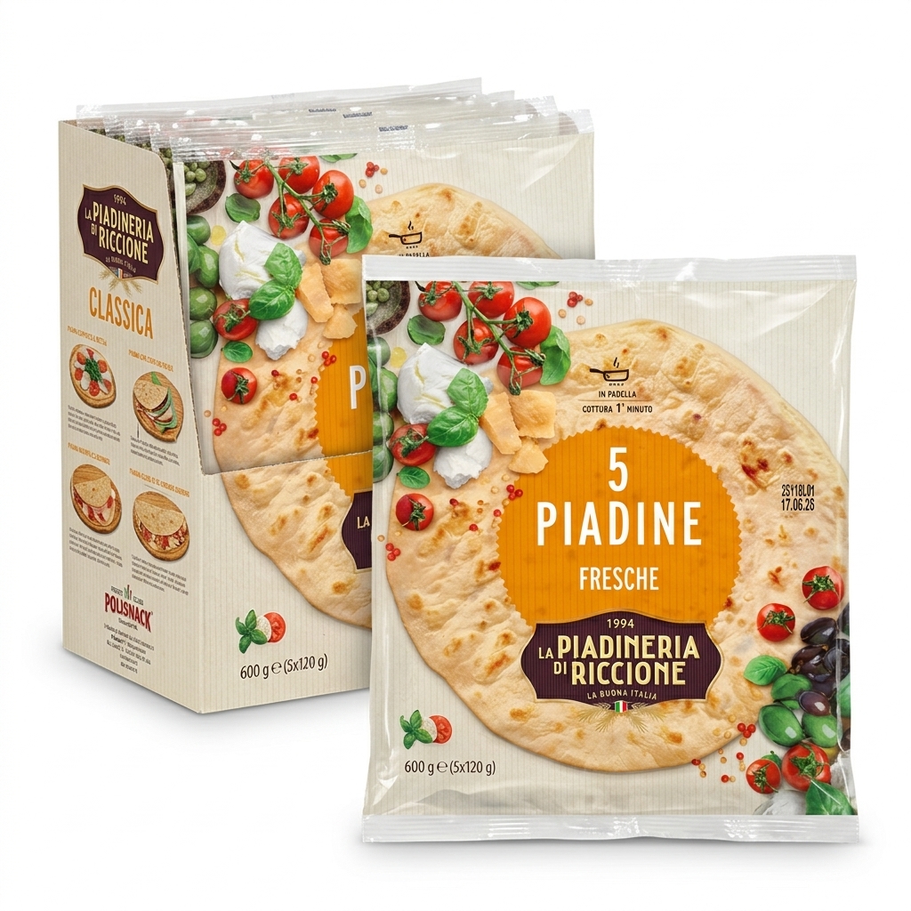 Piadina di Riccione Classica 5 Pieces 600 g (Carton 12) — La Piadineria di Riccione