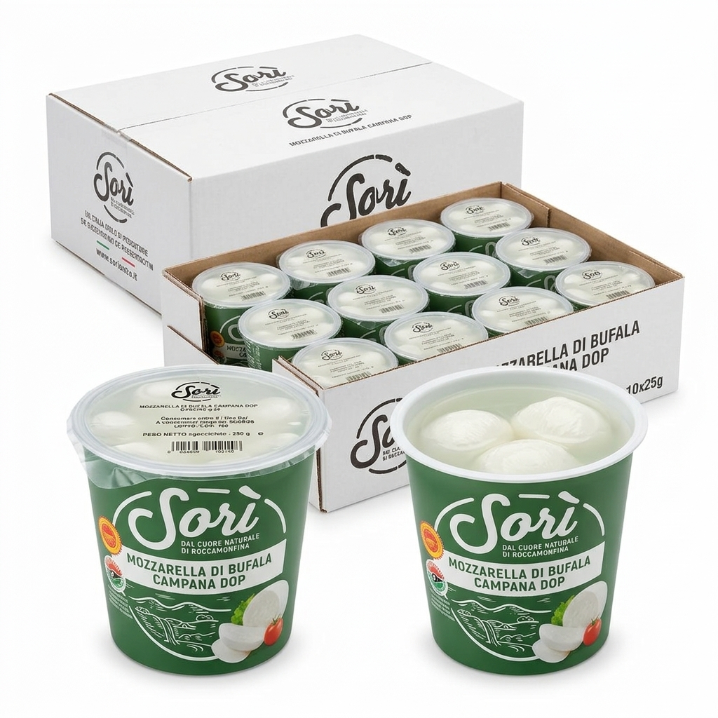 Mozzarella di Bufala Campana DOP Ovoline 25 g Becher 250 g — Sorì Italia