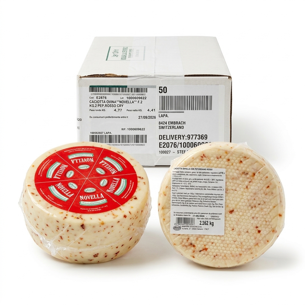 [E2076] Caciotta Ovina Novella al Peperoncino Rosso Auricchio - Forma 2 kg