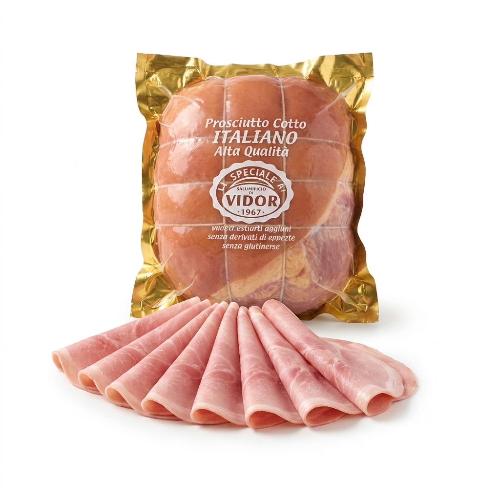 Italian Cooked Ham High Quality Whole Piece approx. 8 kg — Vidor 1967