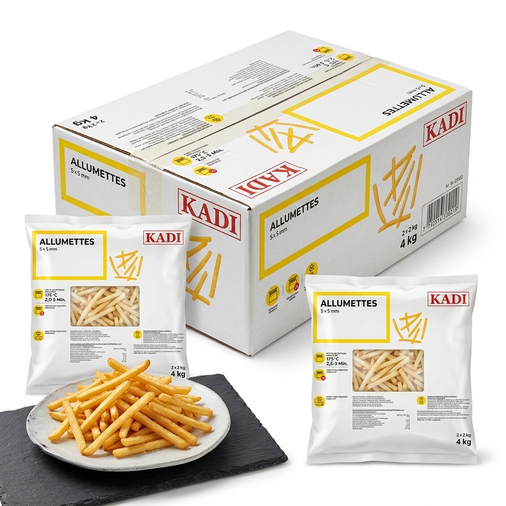 [03282] Pommes Allumettes Extra Fein 5x5 mm Tiefgekühlt 4 kg (2x2 kg) — KADI