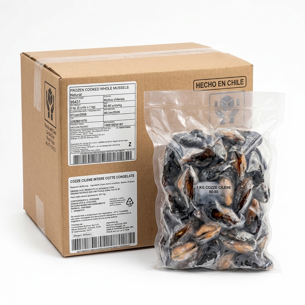 [95431] Chilenische Vorgekochte Miesmuscheln in der Schale 1 kg (Mytilus chilensis)