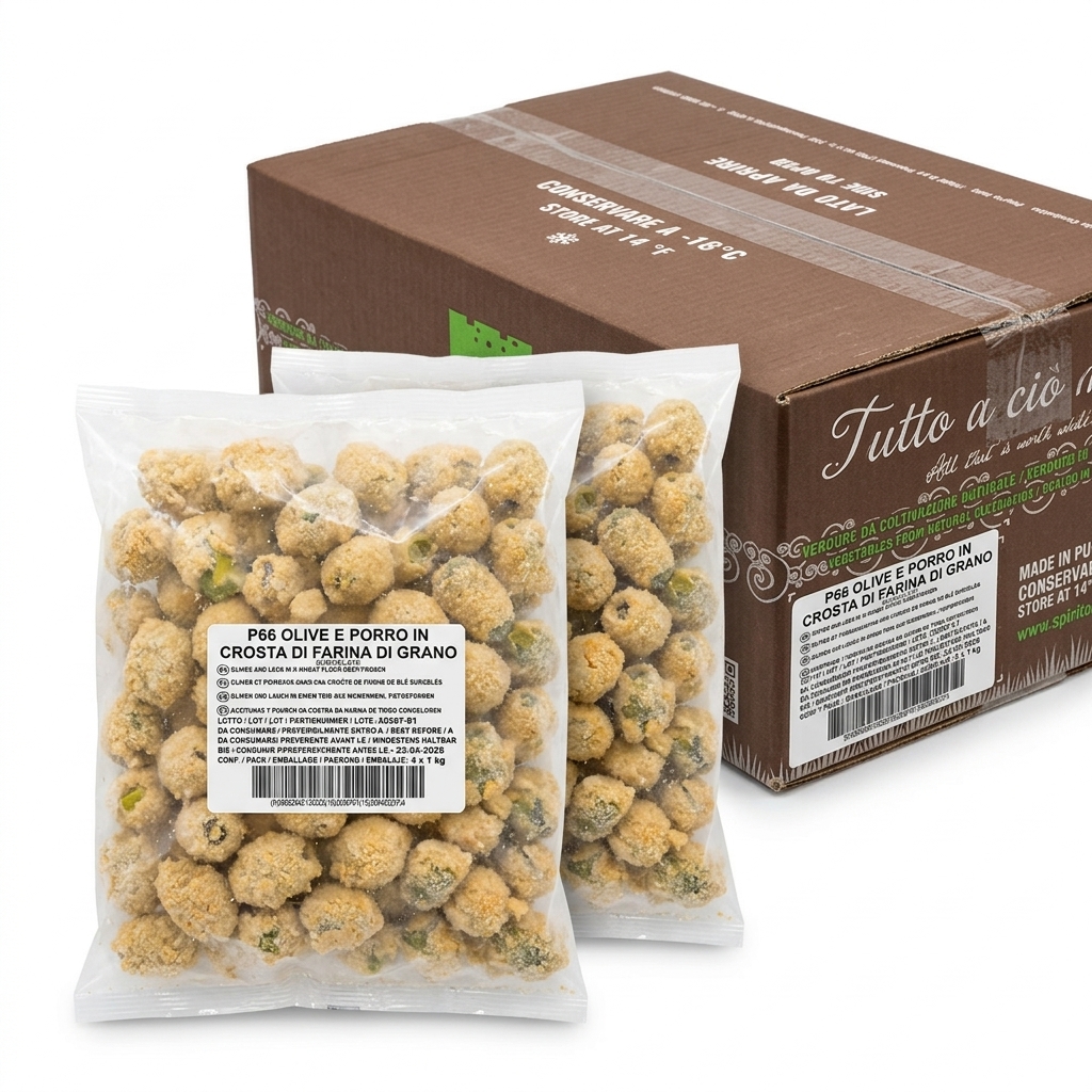 Olive e Porro in Crosta di Farina di Grano Surgelate 1 kg (Cartone 4 kg) — Spirito Contadino