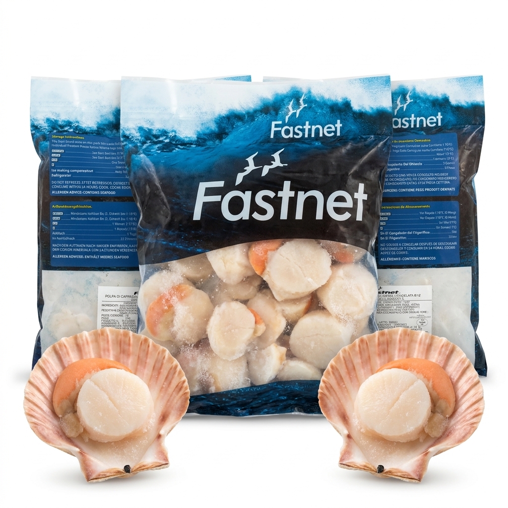 Noix de Saint-Jacques Atlantiques Décortiquées Crues IQF Écosse 8/12 Sans Glaçage — Carton 10 kg