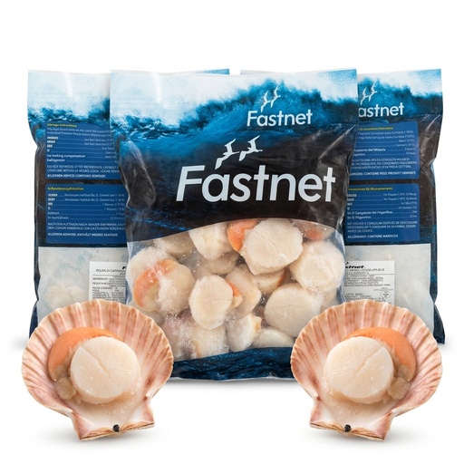 Capesante Atlantiche Sgusciate Crude IQF Scozia 8/12 Senza Glassatura — Cartone 10 kg