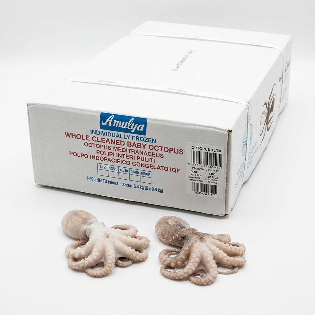 Baby-Oktopus IQF 13/20 Tiefgekühlt 5,4 kg (Karton 6 x 900 g) — Amulya