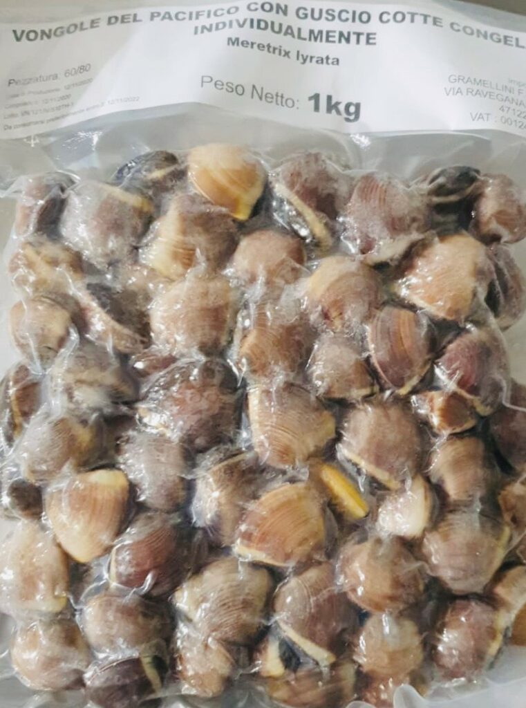 VONGOLE DEL PACIFICO C/GUSCIO PRECOTT IQF VIETNAM 90/120 BROWN CONG CONF 1KG 10KG CRT FREDD