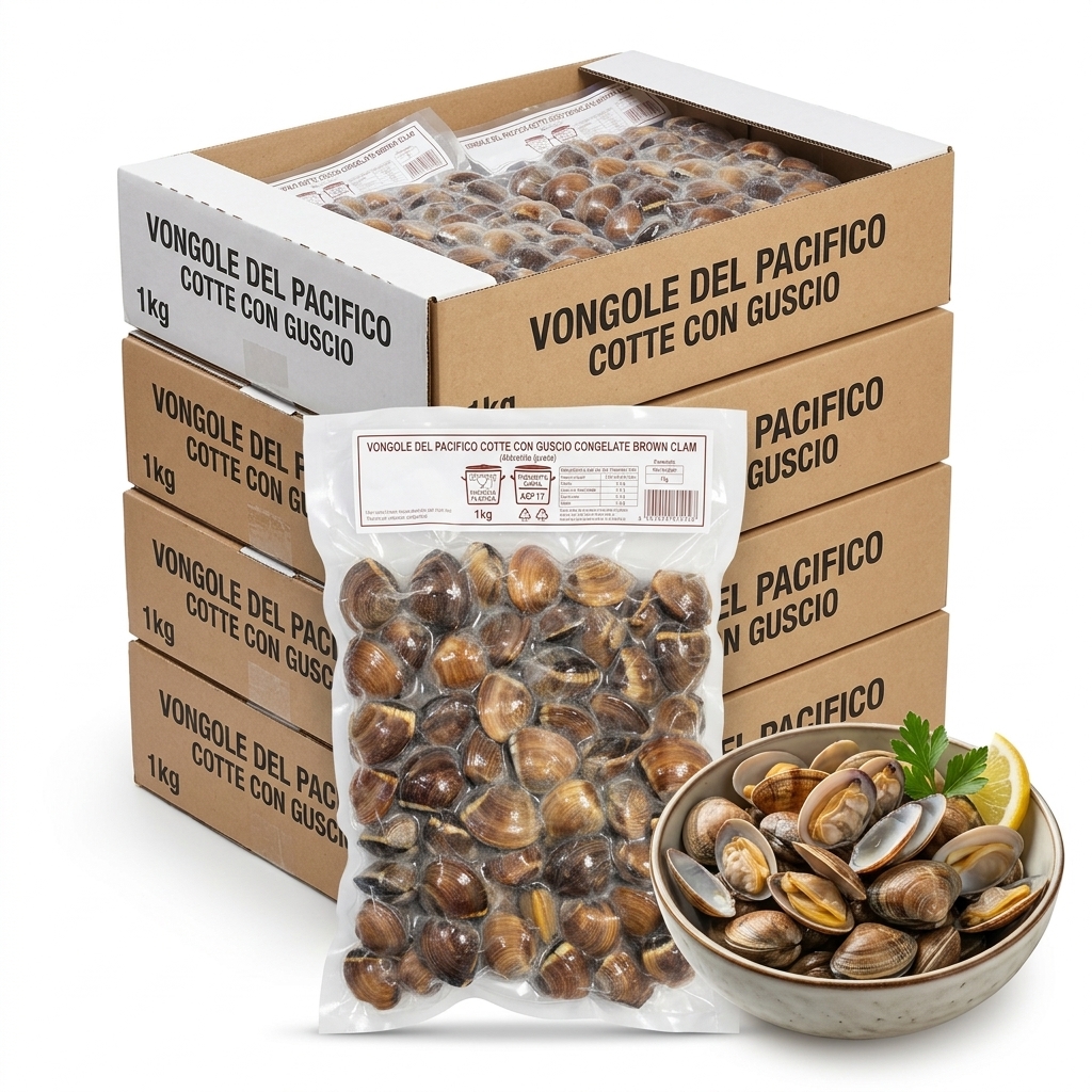VONGOLE DEL PACIFICO C/GUSCIO PRECOTT IQF VIETNAM 90/120 BROWN CONG CONF 1KG 10KG CRT FREDD