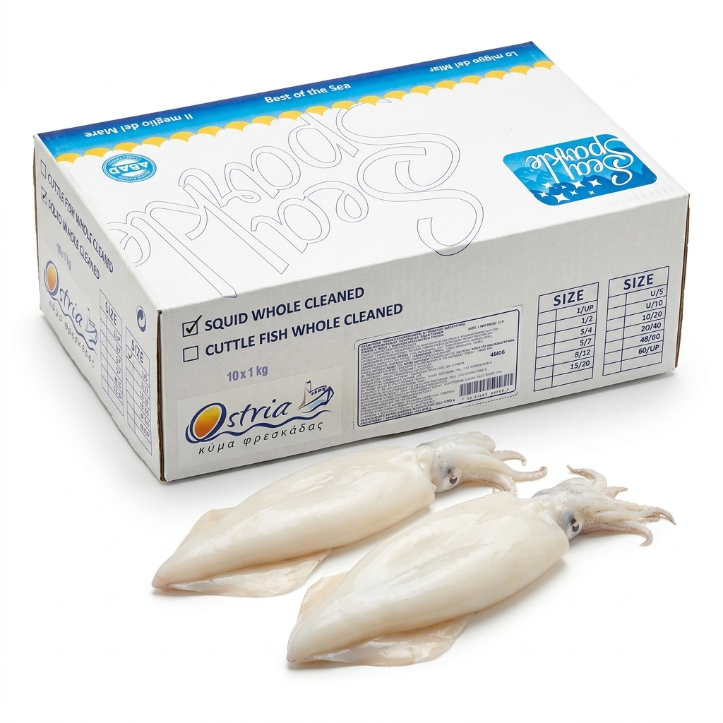 WHOLE CLEANED SQUID U5 FAO51 10KG CTN PER