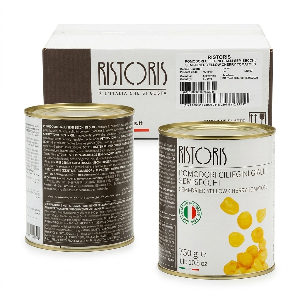 Pomodori Ciliegini Gialli Semisecchi Latta 750 g (Cartone 6) — Ristoris