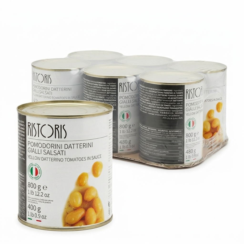 Tomates Datterini Jaunes en Jus de Tomate Boîte 800 g (Carton 6) — Ristoris