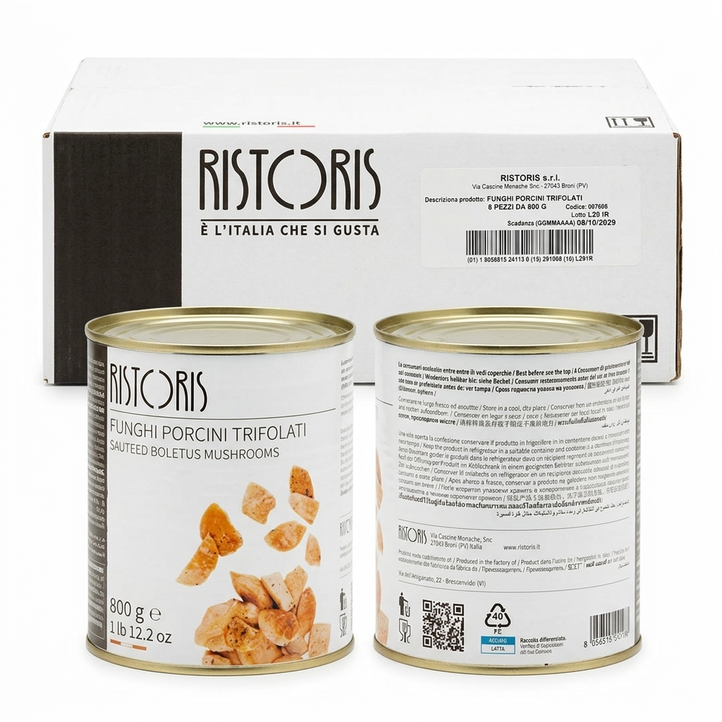 [007605] Funghi Porcini Trifolati in Olio Latta 800 g (Cartone 6) — Ristoris