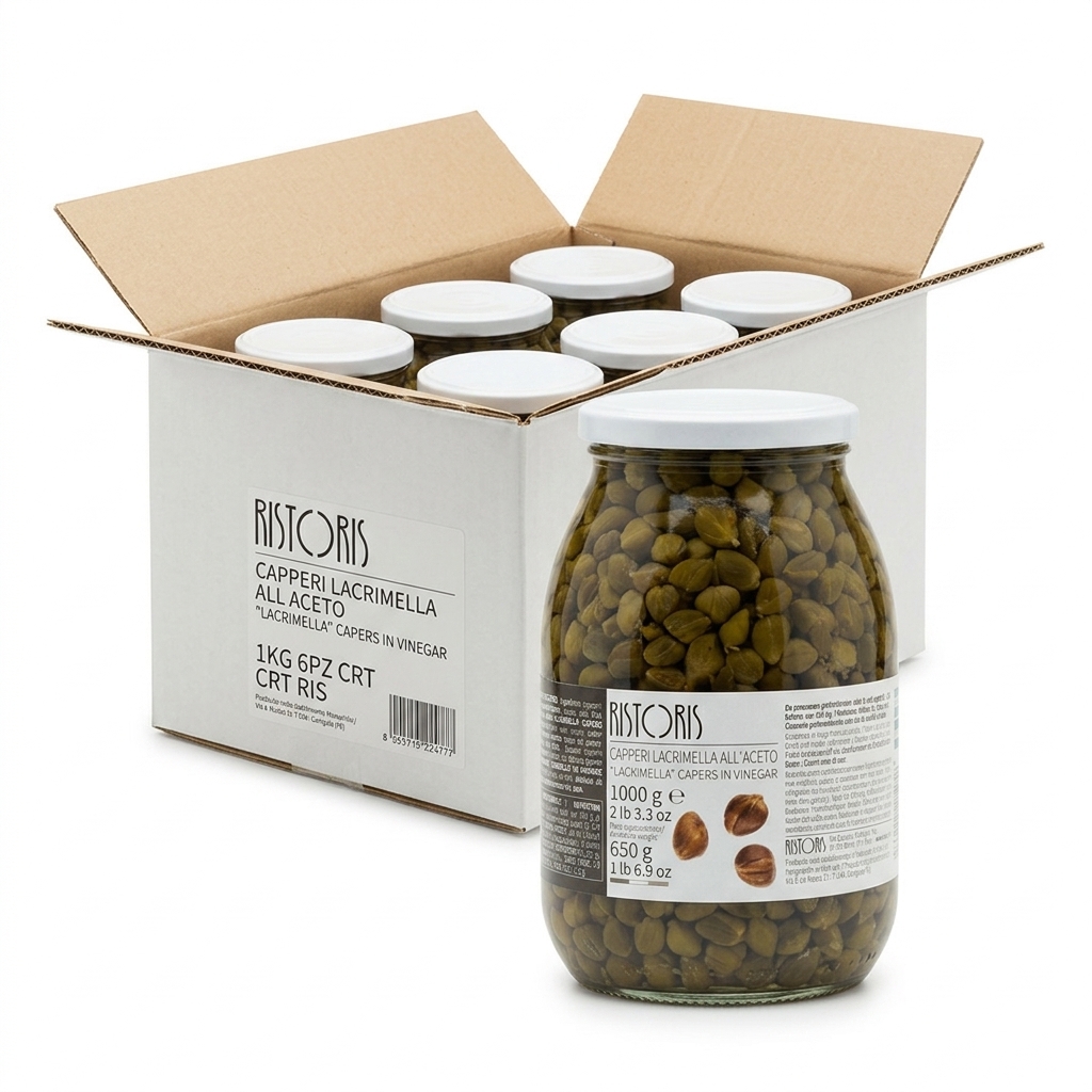 Câpres Lacrimella au Vinaigre Ristoris Bocal Verre 1 kg (Carton 6 pcs)