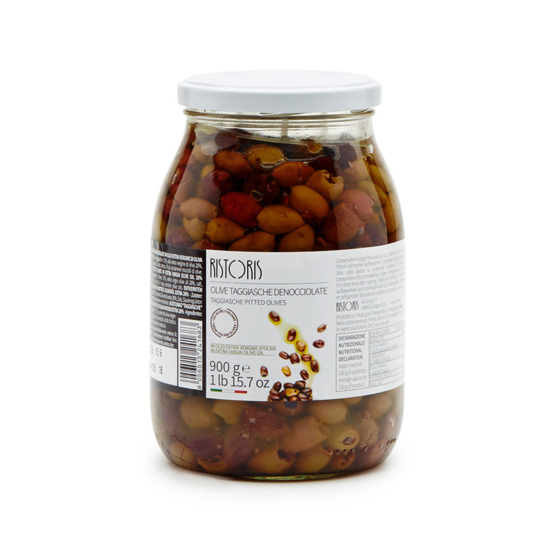 OLIVE TAGGIASCHE DENOCCIOLATE IN OLIO EXTRAVERGINE DI OLIVA VASO 900G 6PZ CRT RIS