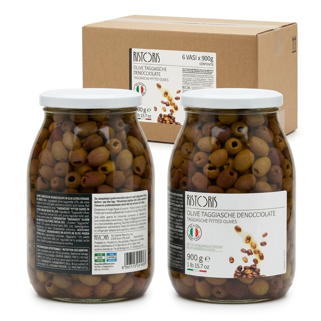 Olive Taggiasche entsteint in nativem Olivenöl extra Glas 900 g (Karton 6) — Ristoris