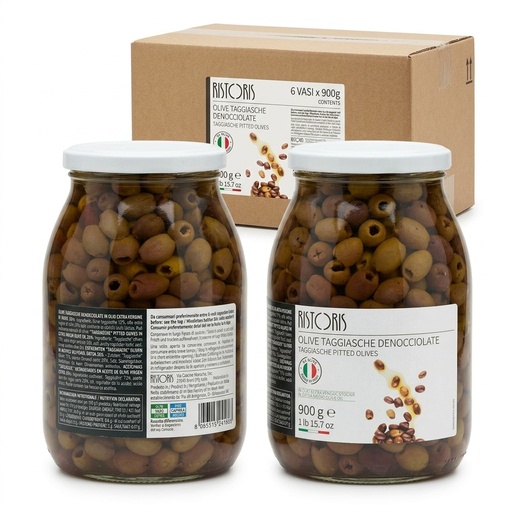 Olive Taggiasche entsteint in nativem Olivenöl extra Glas 900 g (Karton 6) — Ristoris