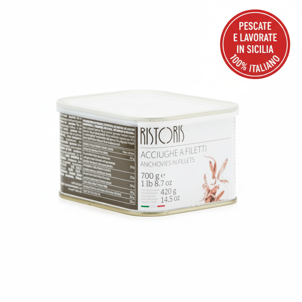 ACCIUGHE A FILETTI IN OLIO OLIVA 100% ITALIANO PESCATE E LAVORATE IN SICILIA LATTA 720G 6PZ CRT RIS