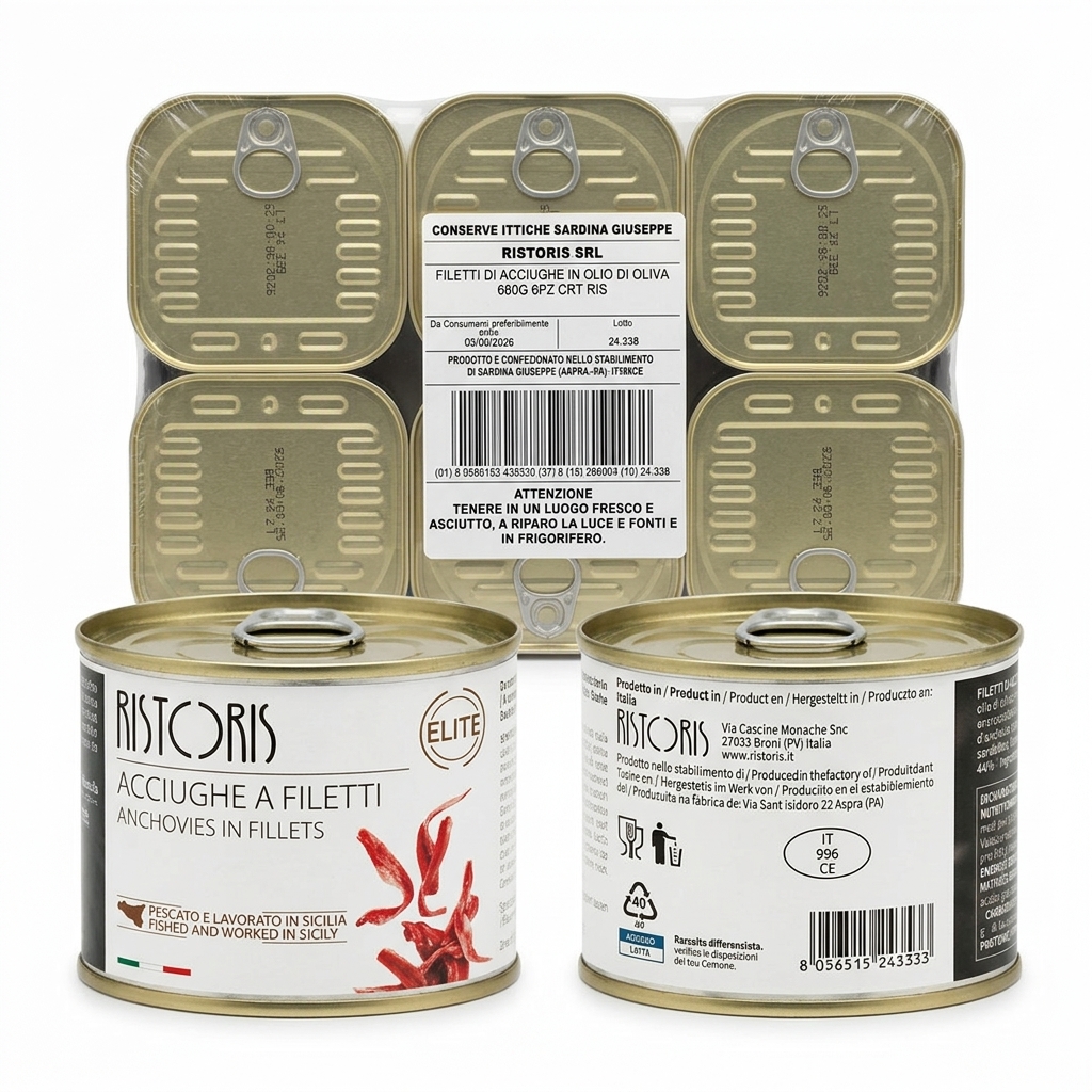 Anchovy Fillets in Olive Oil Sicilian Processing 680 g (Case 6) — Ristoris