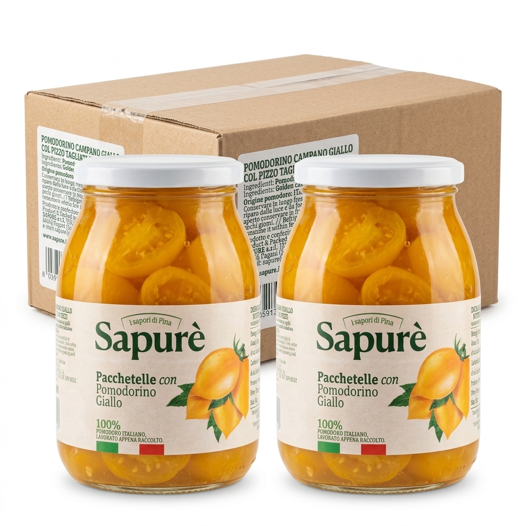 Gelbe Pacchetella-Tomaten im Glas 1062 g (Karton 6) — Sapurè