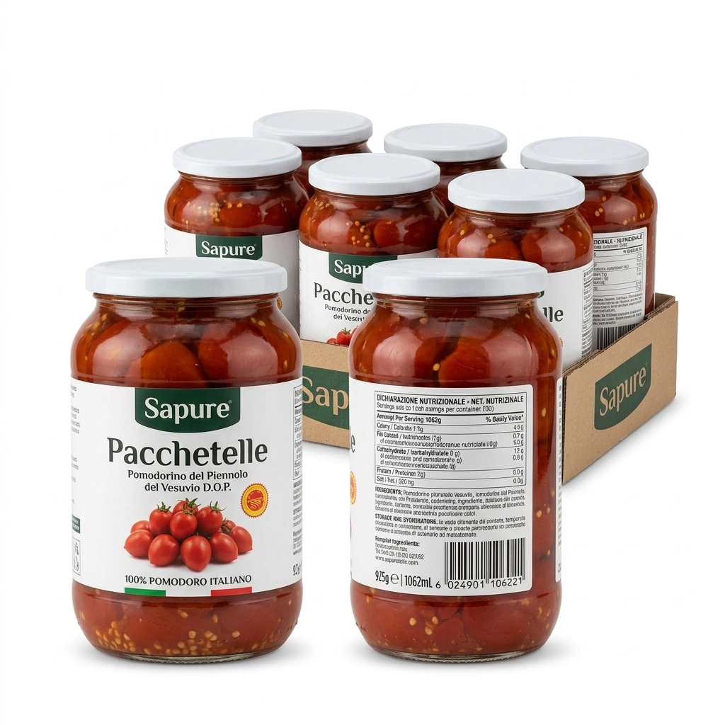 Red Pacchetelle Tomatoes Piennolo del Vesuvio DOP Glass Jar 1062 ml (Carton 6) — Sammy