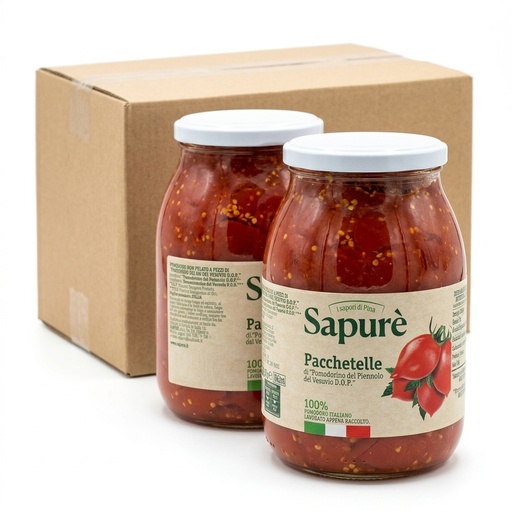 Red Pacchetelle Tomatoes Piennolo del Vesuvio DOP Glass Jar 1062 ml (Carton 6) — Sapurè