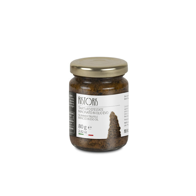 Minced Black Summer Truffle in EVO Oil, Glass Jar 80 g (Case 12 pcs) RIS