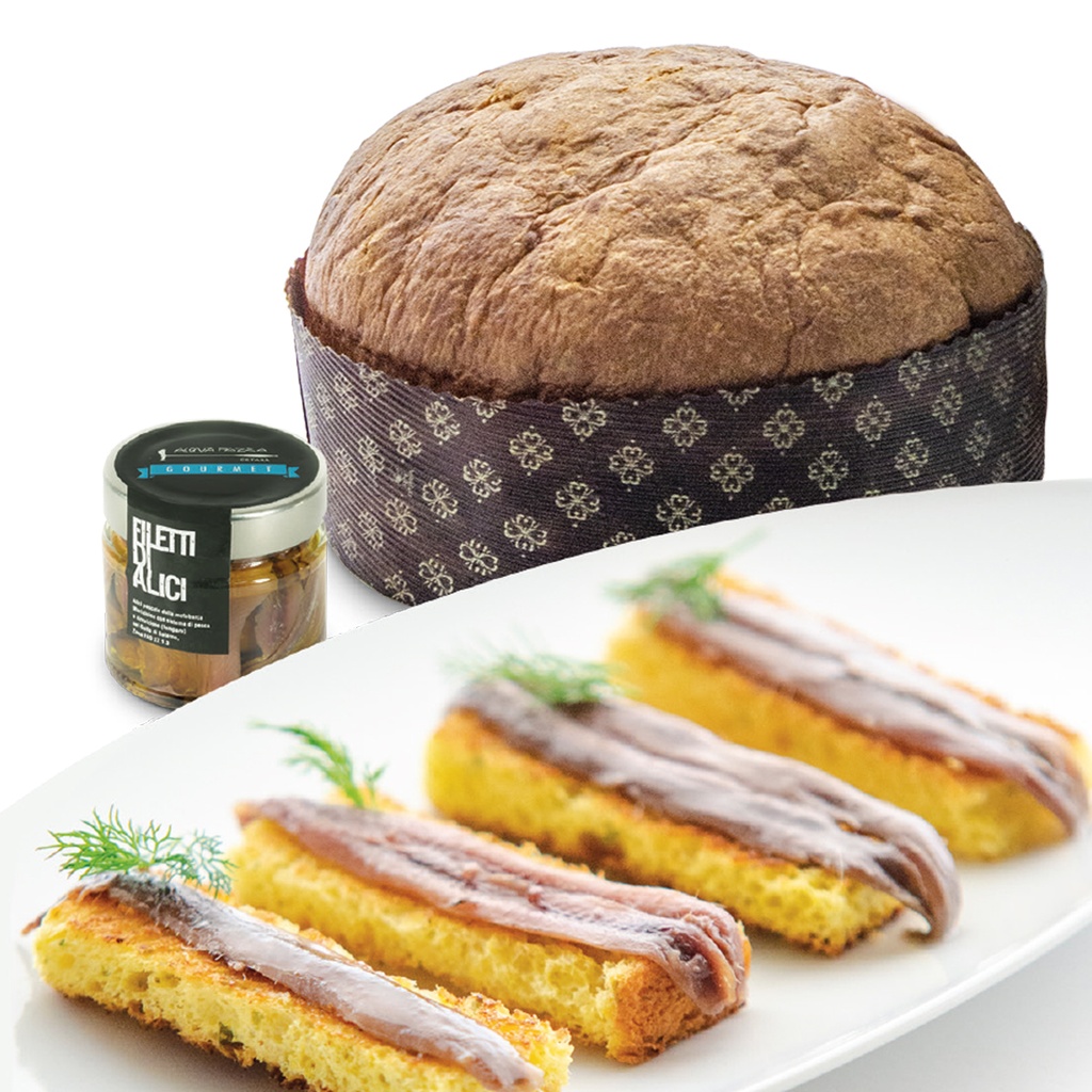 PANETTONE SALATO ALLE ALGHE MARINE BURRO DI NORMANDIA E ALICI 1KG 4PZ CRT MAR