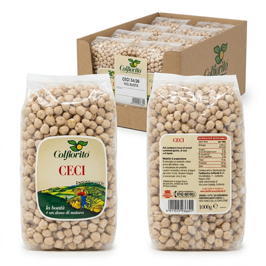 [Ceci] Getrocknete Kichererbsen 34/36 Colfiorito 1kg Beutel - Karton 10 Stk