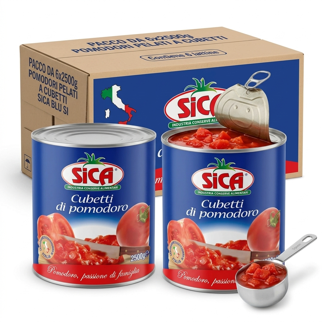 [Cubetti di pomodoro in succo di pomodoro] Chopped Tomatoes in Tomato Juice 6x2500 g — SICA Blu
