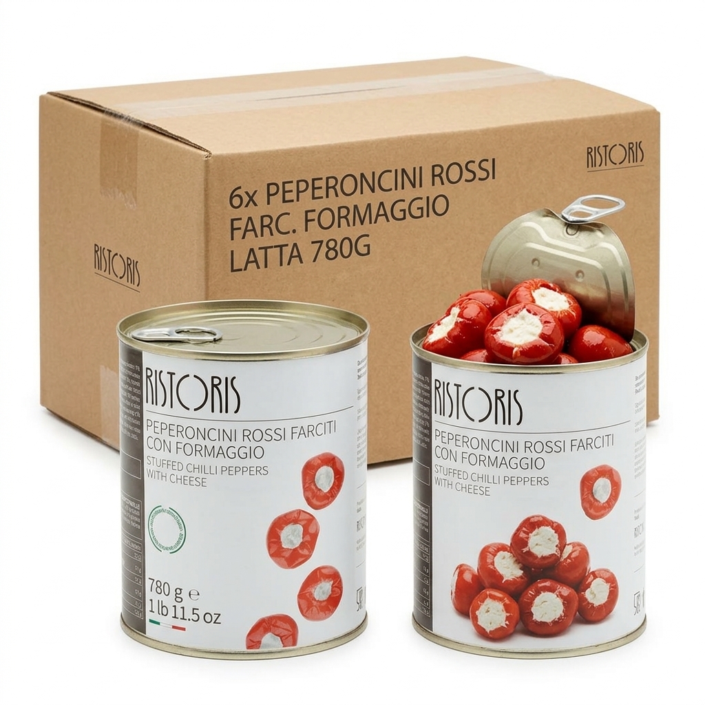 Rote Peperoncini Gefüllt mit Käse Dose 780 g (Karton 6) — Ristoris