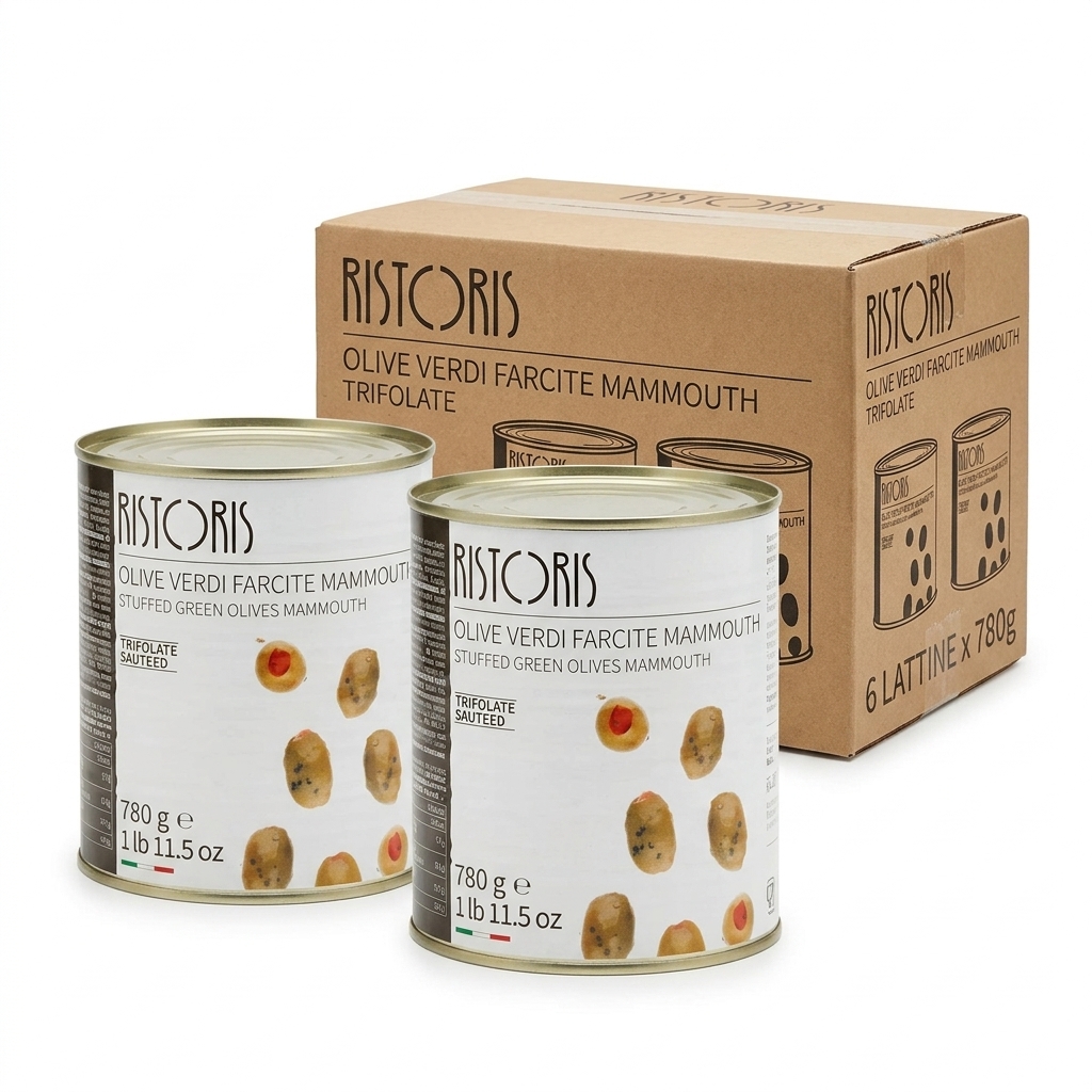 Olive Verdi Farcite al Peperone Mammouth Trifolate 780 g (Cartone 6) — Ristoris