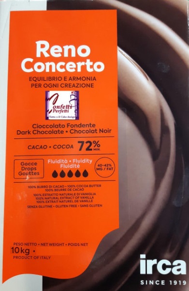 CIOCCOLATO RENO CONCERTO FONDENTE 72% CACAO 40/42 10KG CRT FERR