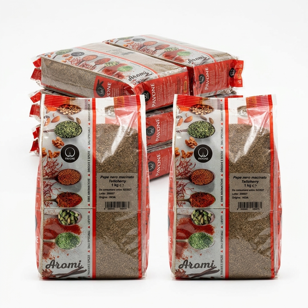 Pepe Nero Macinato Tellicherry 1 kg (Cartone 12 kg) — Pavone