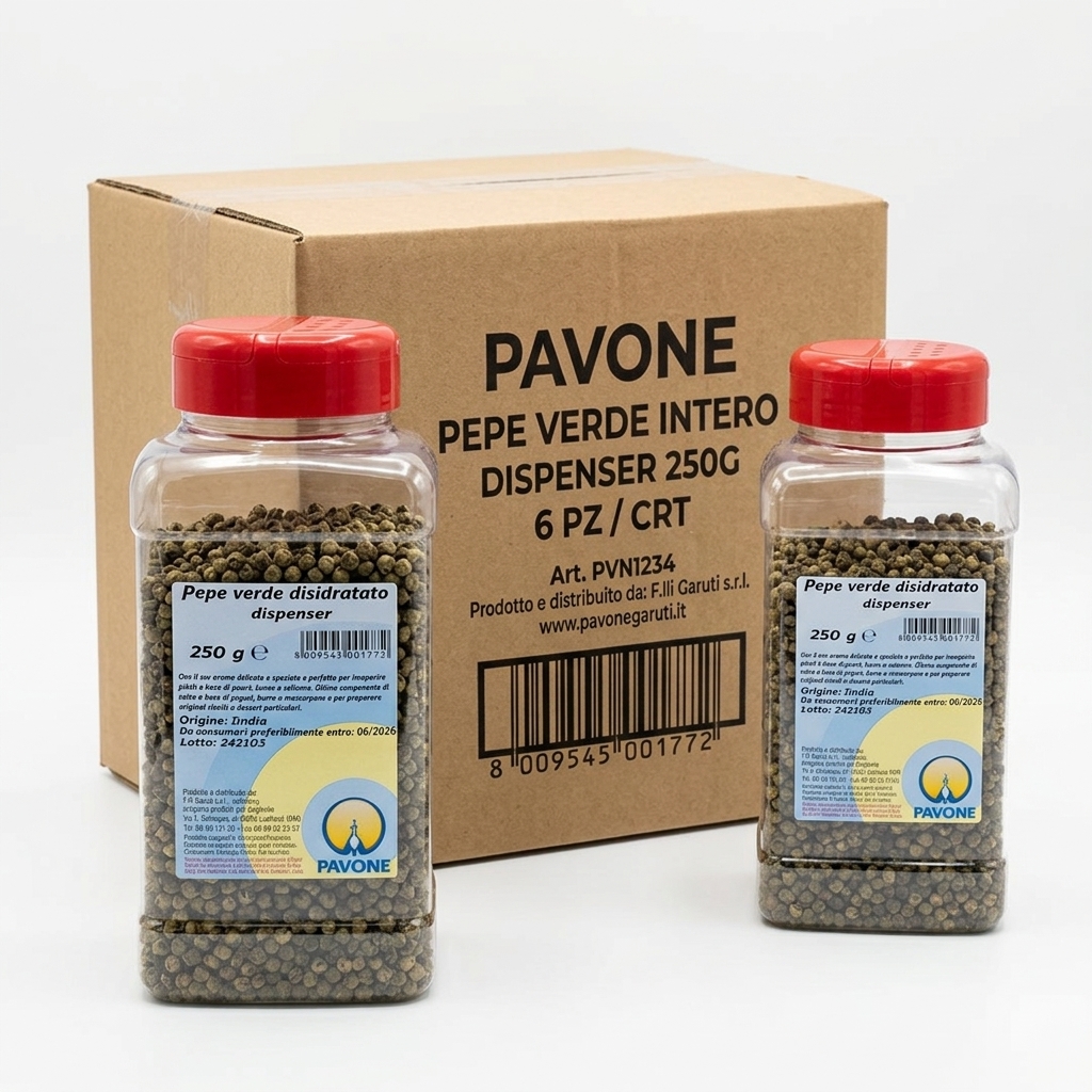 Whole Dried Green Peppercorns Dispenser 250 g (Case of 6) — Pavone