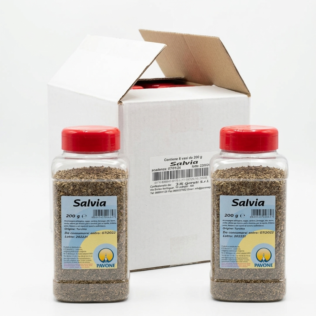 Salbei Getrocknet in Blättern Spender 200 g (Karton 6 Stk.) — Pavone