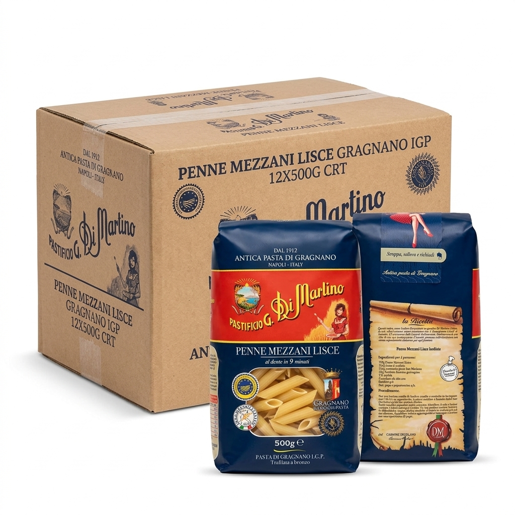 Penne Mezzanelli Lisce Gragnano IGP 500 g (Cartone 12) — Di Martino