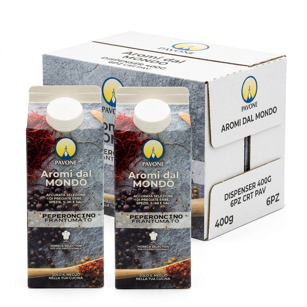 Chiliflocken im Streuer 400 g (Karton 6 Stk.) — Pavone