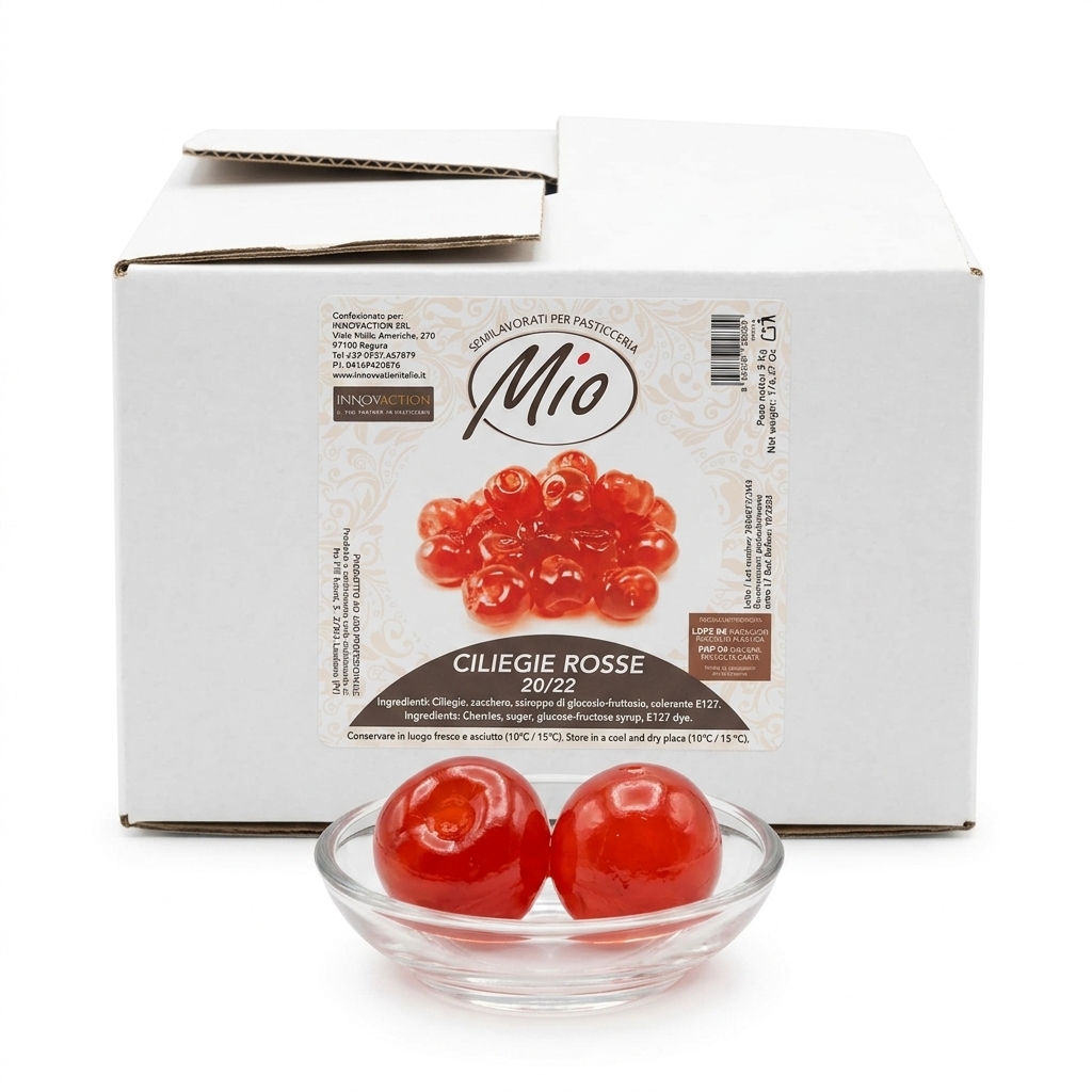 Red Candied Cherries Size 20/22 Bucket 5 kg MIO