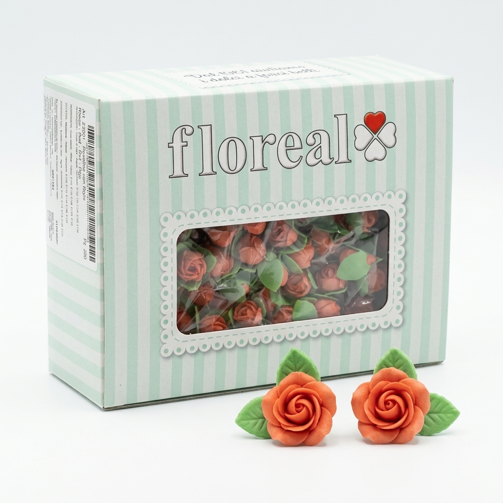 LITTLE RED ROSE WITH LEAVES 200PCS CTN FLOR