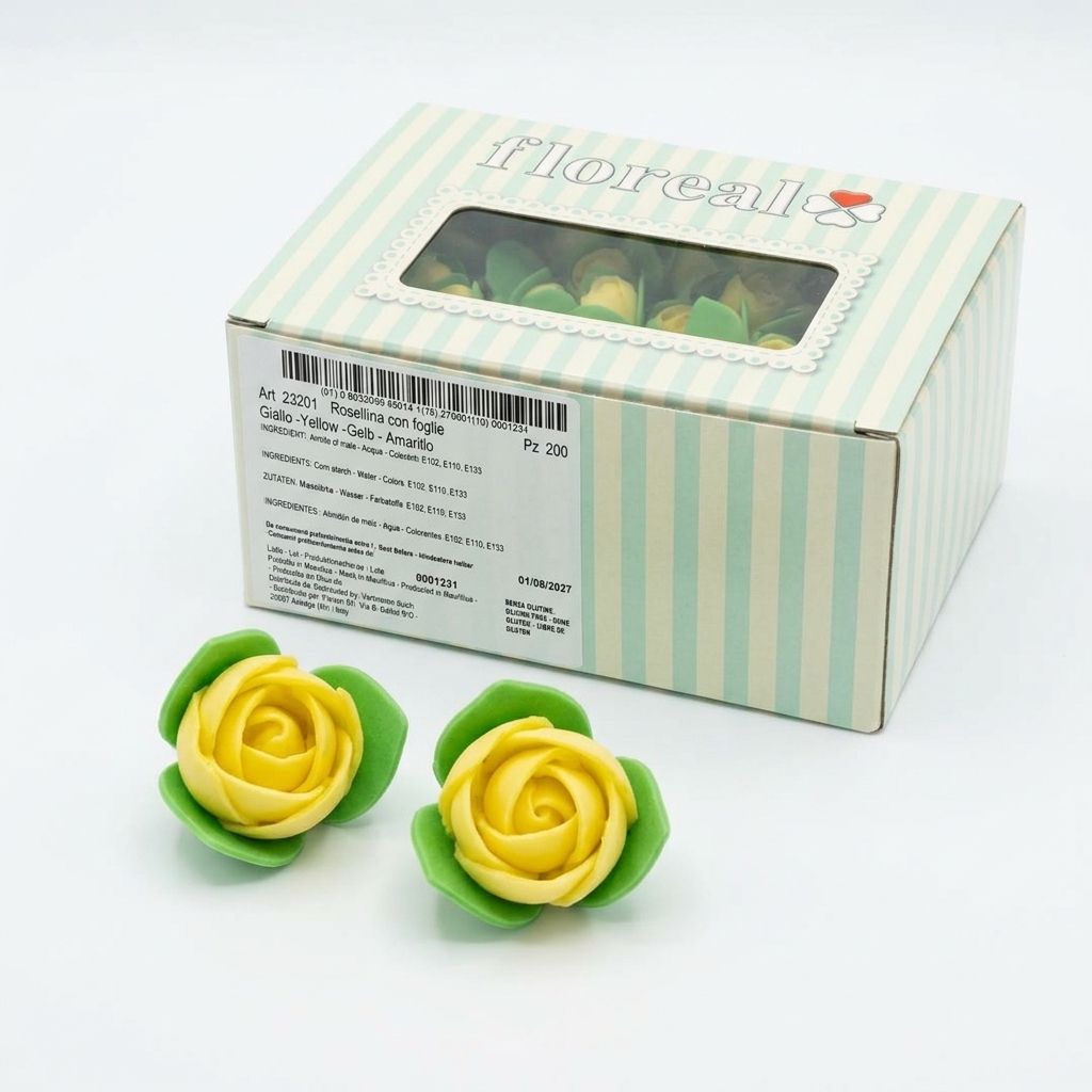 PETITE ROSE (JAUNE) AVEC FEUILLES 200PCS CRT FLOR